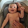 baby, bath, water, smile, happy, child, infant, skin, hands, adult, washing, tub, bathtub, cleaning, head, chest, bathseat, droplets, comfort, care
