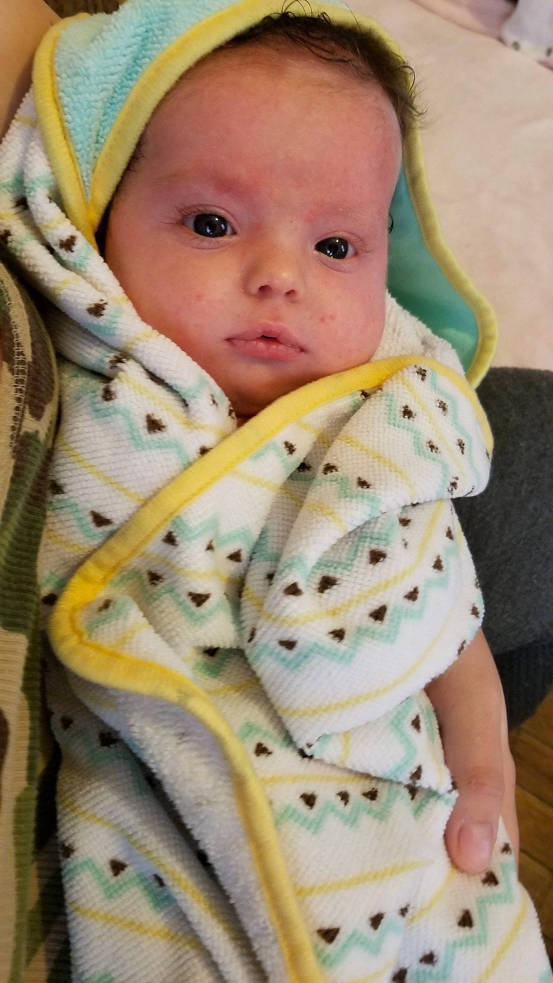 Rowen joined the competition — help win amazing prizes! baby_products, child, day, eye, girl, infant, iris, knitting, material, nose, person, product, skin, smile, textile, toddler, yellow