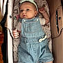 Victoire participe au concours pour gagner de l'argent avec cette photo : baby, infant, denim_overalls, headband, pacifier, baby_carrier, bear_pattern, cute, child, clothing, footwear, indoor, soft_lighting, relaxed, lying_down, small_hand, curious, face, blue_eyes, baby_accessory