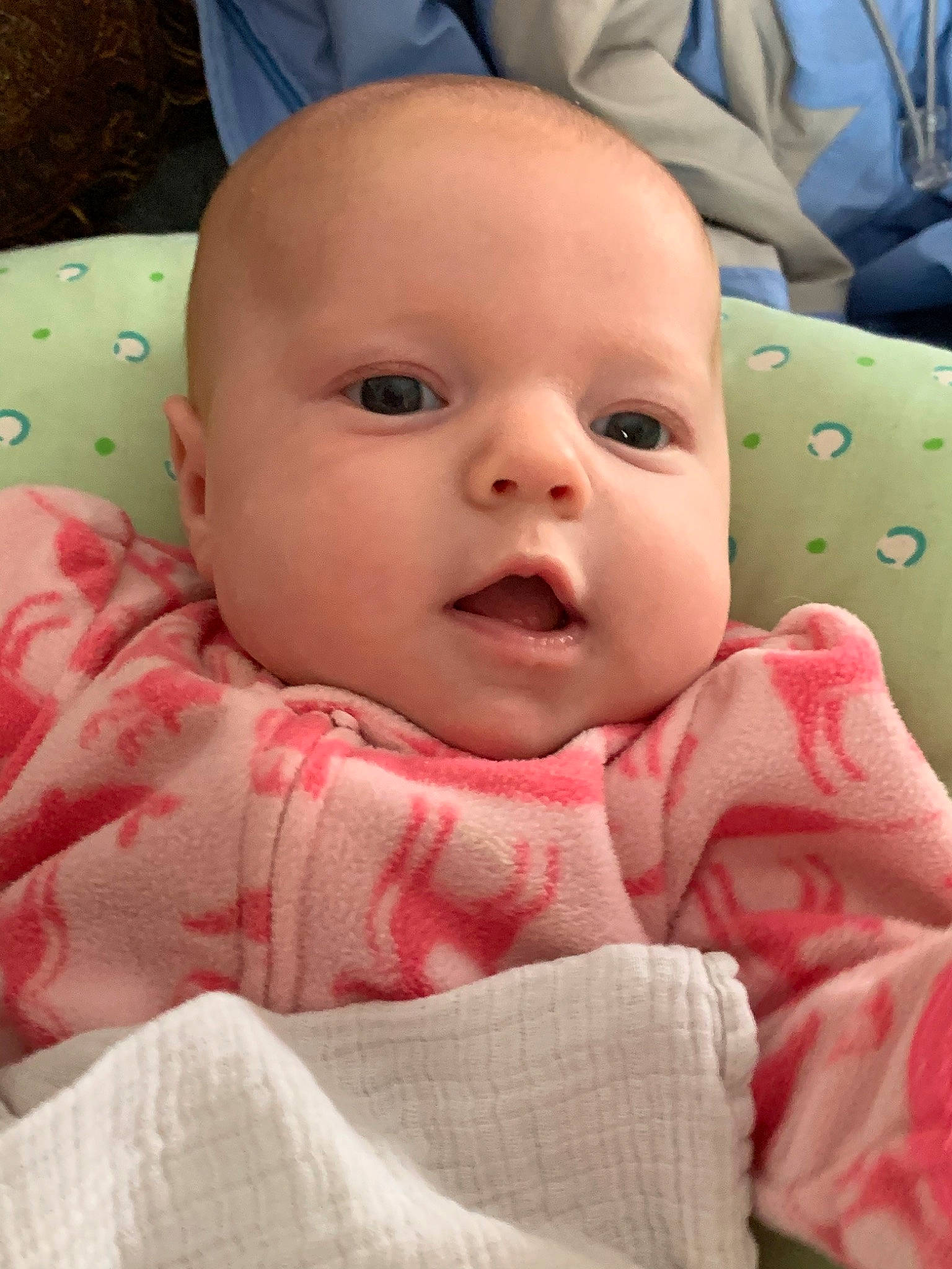 Willow is registered to the contest to win money with this photo: baby, cheek, child, chin, close_up, eye, eyebrow, face, forehead, head, iris, lip, mouth, nose, person, pink, skin, smile, toddler