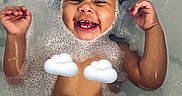 Akari joined the competition — help win amazing prizes! arms, bath, bathtub, bubbles, child, cloud_emoji, cute, face, foam, fun, hair, happy, joy, playful, skin, smile, splash, toddler, water, young_child