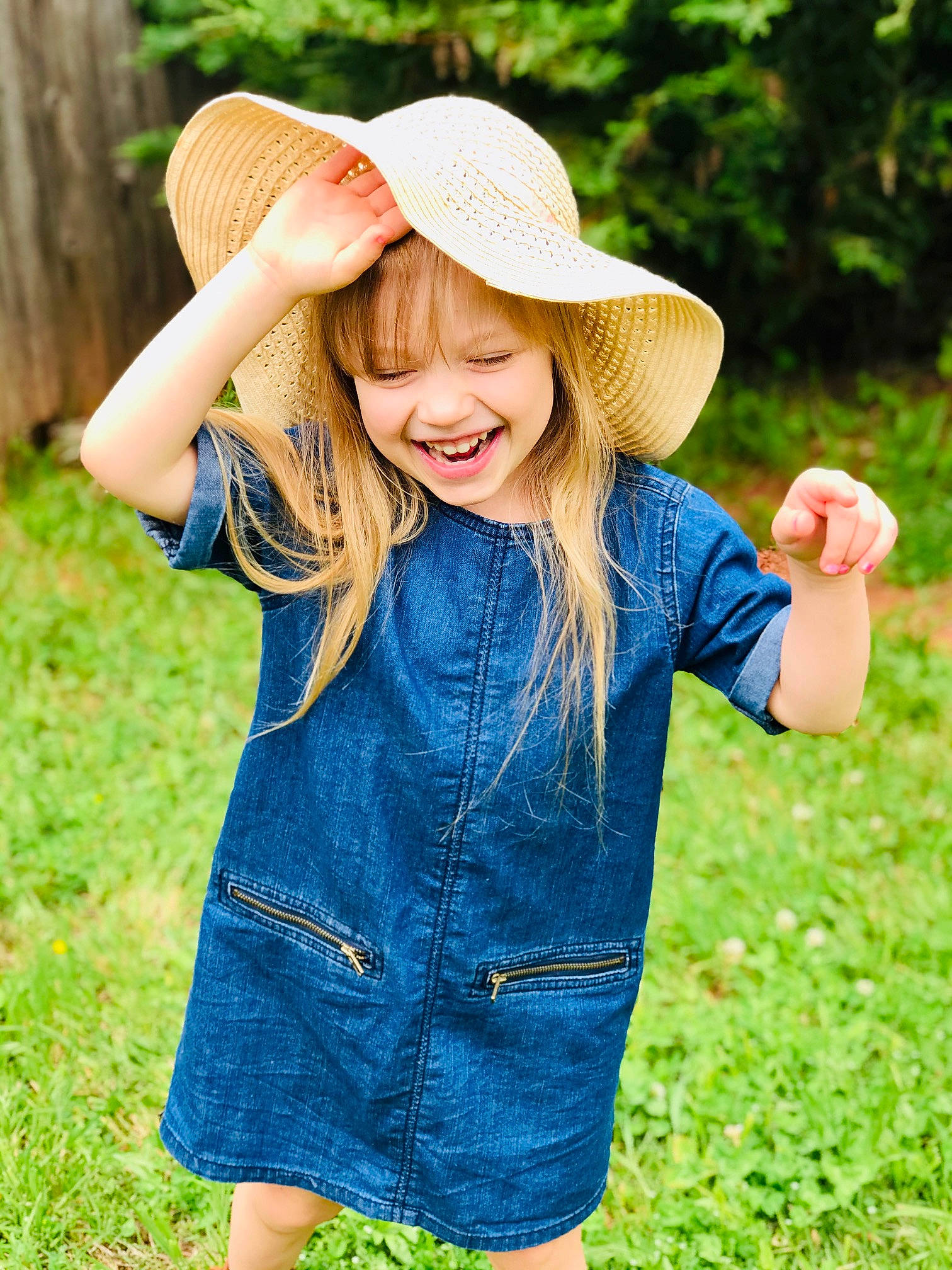 Nola joined the competition — help win amazing prizes! beauty, blond, child_model, clothing, denim, dress, fashion_accessory, fun, grass, happy, hat, headgear, jeans, joy, people_in_nature, person, photography, skin, smile, summer