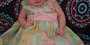 Laynna joined the competition — help win amazing prizes! baby, background, blurred, child, colorful, cute, dress, fabric, floral, footwearless, indoors, infant, patterned_blanket, person, portrait, sitting, small_feet, small_hands, soft_colors, young