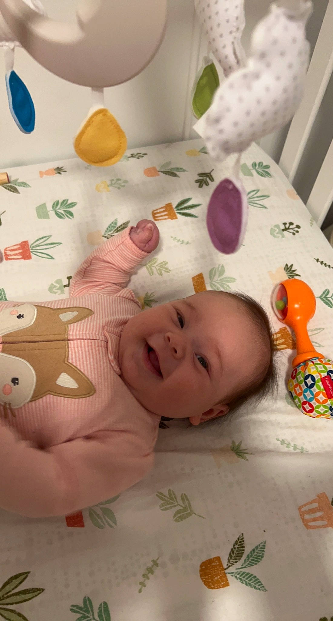 Haisleigh is registered to the contest to win money with this photo: baby, baby_products, baby_safety, baby_toddler_clothing, baby_toys, cheek, child, comfort, facial_expression, fun, happy, infant_bed, linens, person, pink, room, skin, smile, textile, toddler