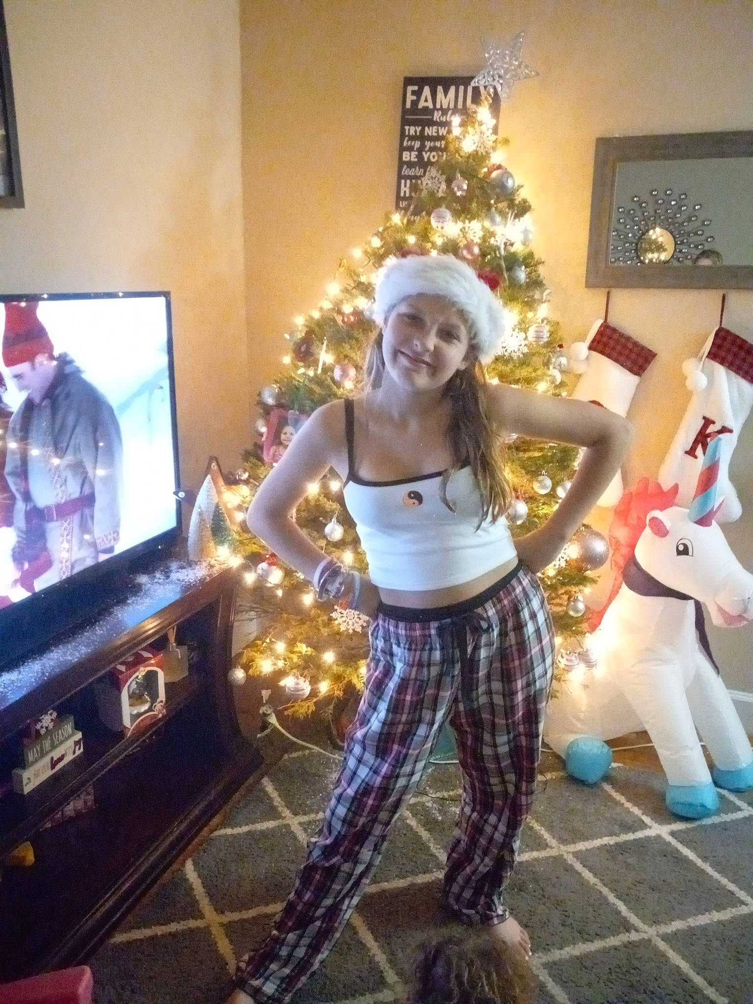 Rihanna joined the competition — help win amazing prizes! christmas, christmas_decoration, christmas_eve, christmas_ornament, christmas_tree, entertainment, event, fictional_character, fun, fur, happy, headwear, holiday, interior_design, joy, leisure, person, picture_frame, plant, room