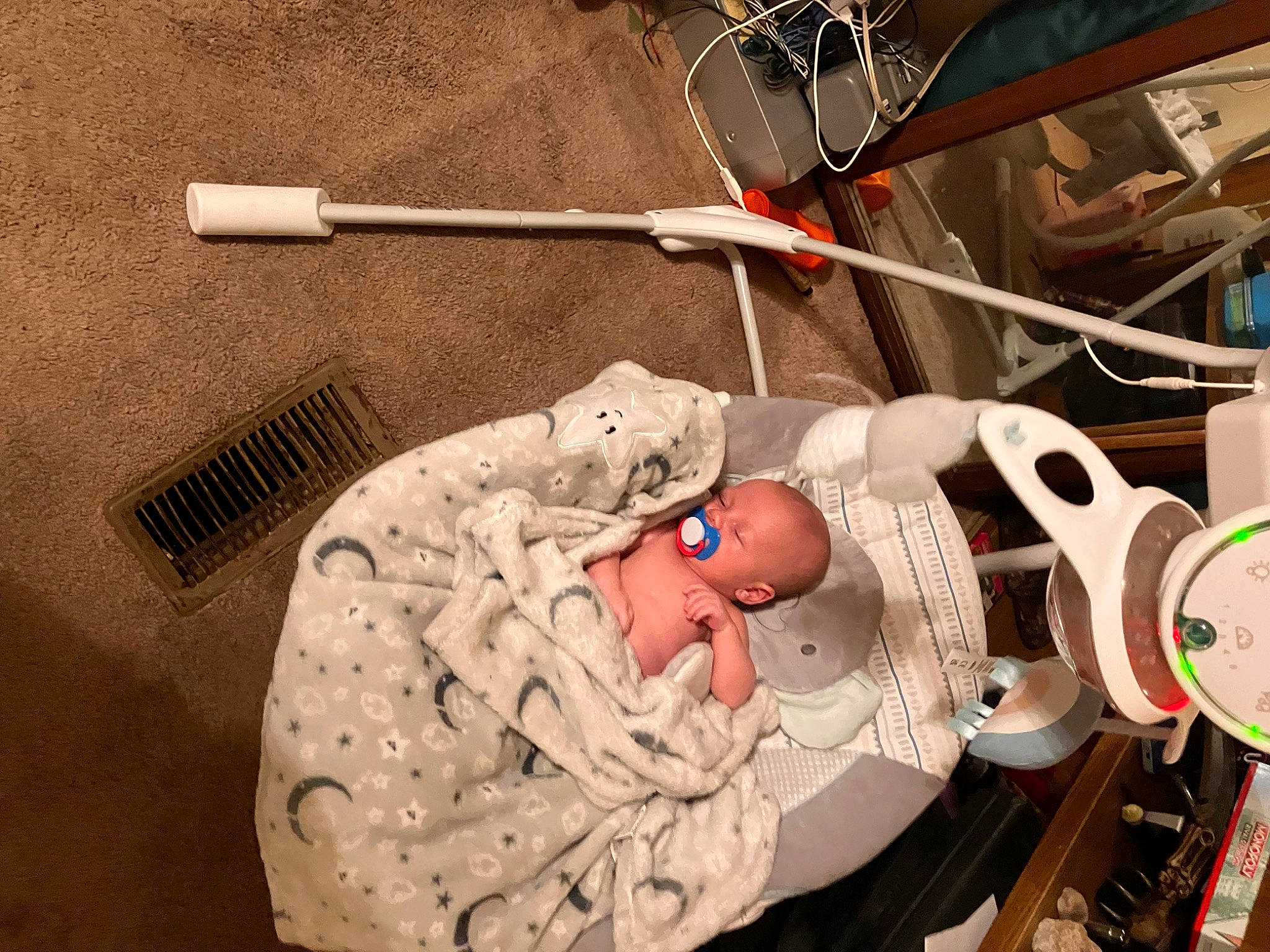 August is registered to the contest to win money with this photo: audio_equipment, baby, baby_products, bicycle_handlebar, cable, child, electrical_supply, electrical_wiring, machine, medical, medical_equipment, medical_procedure, person, room, service, toddler, wire, wood