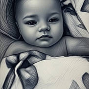 Scarlett is registered to the contest to win money with this photo: baby, blanket, portrait, face, child, infant, expression, eyes, skin, head, clothing, soft, cute, wrapped, artistic_filter, monochrome, flower_pattern, closeup, baby_boy, peaceful
