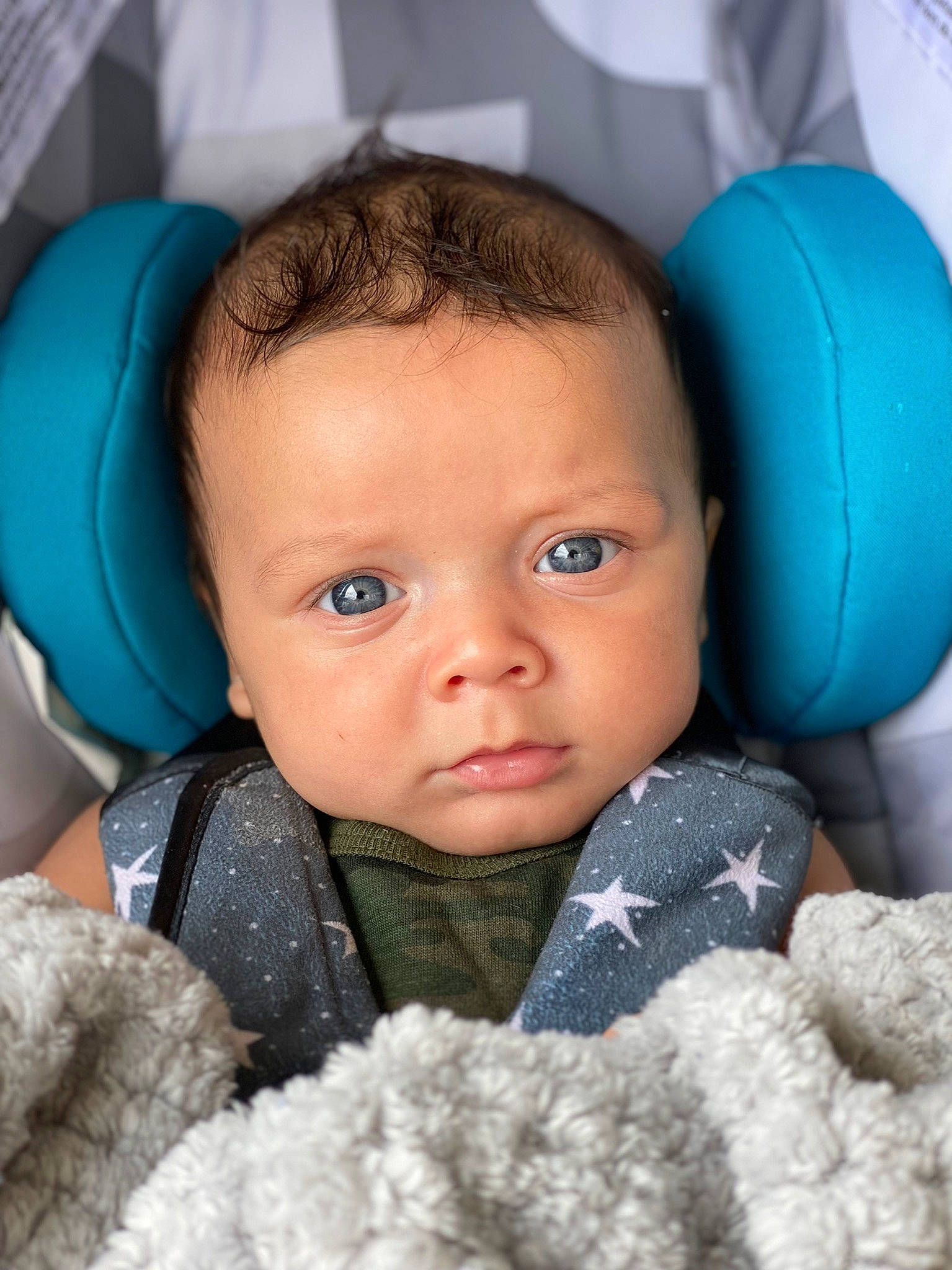 Darion is registered to the contest to win money with this photo: azure, baby, black, blue, cheek, comfort, eye, facial_expression, flash_photography, fun, happy, mouth, nose, organ, person, photograph, product, skin, textile, toddler
