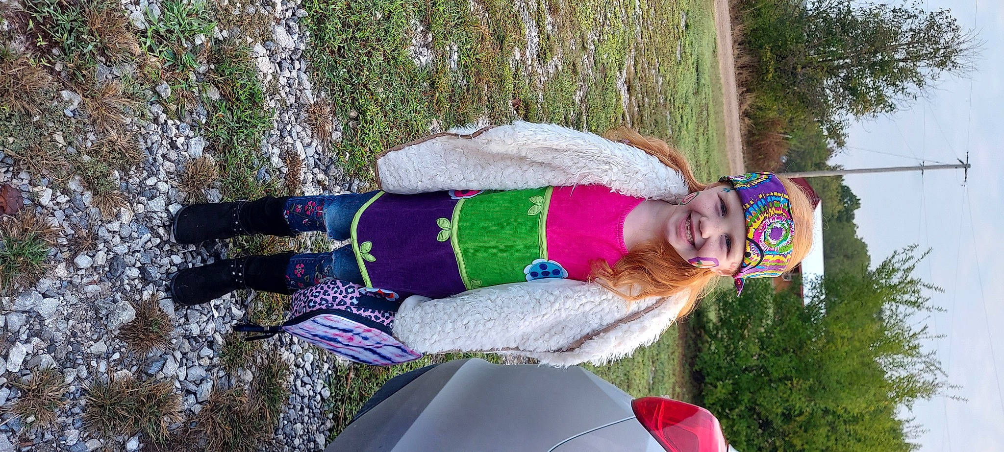 Natalie joined the competition — help win amazing prizes! carmine, costume, electric_blue, fun, fur, glove, grass, happy, headwear, joy, leisure, magenta, pattern, person, plant, recreation, red, smile, textile, tree