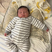 Thiago joined the competition — help win amazing prizes! baby, bear_pattern, bed, blanket, child, cozy, cute, footed_pajamas, indoor, infant, nursery, onesie, peaceful, pillow, plush_blanket, resting, sleeping, sleepwear, soft_texture, striped_clothing