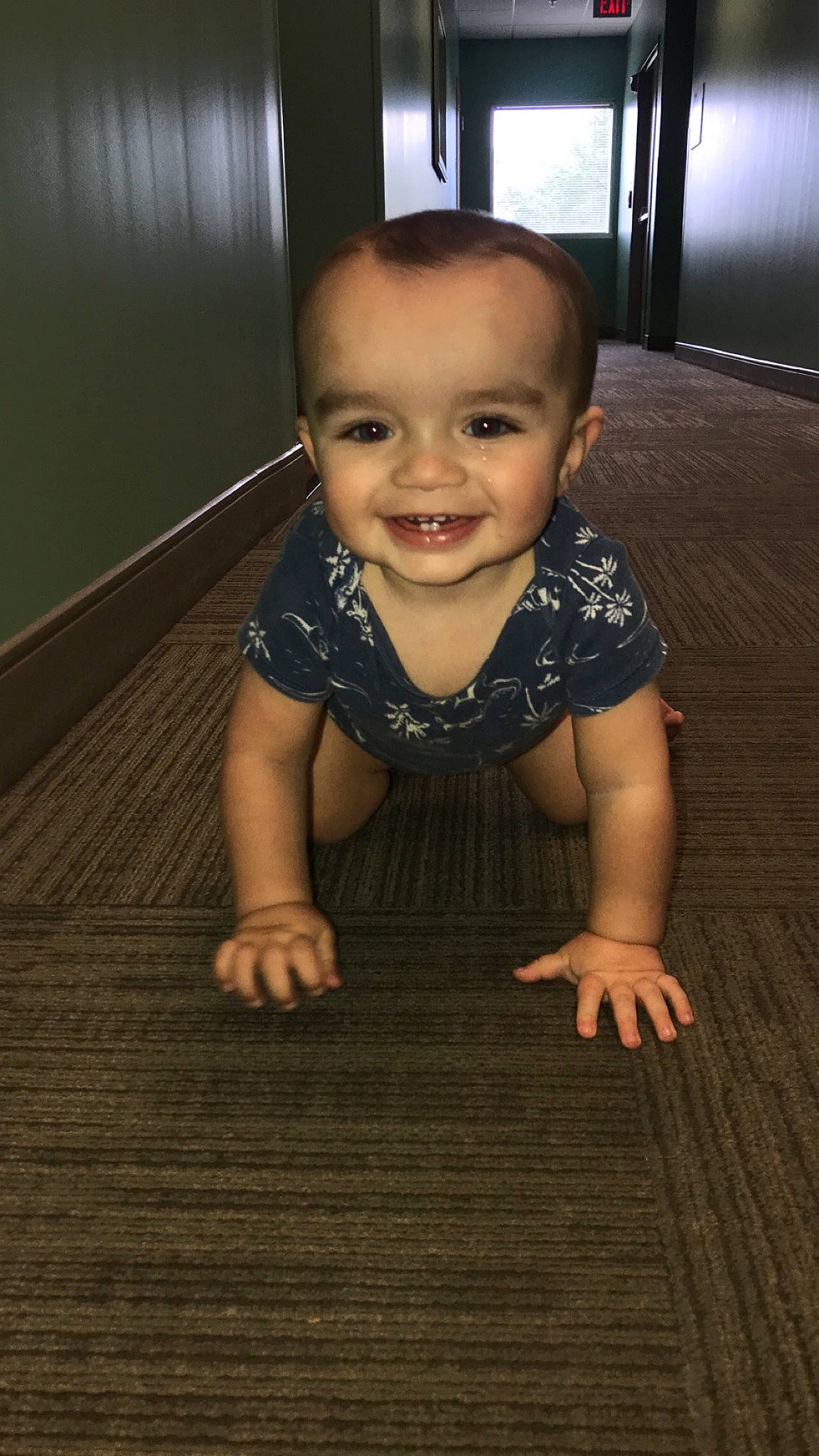 Jalen is registered to the contest to win money with this photo: baby, baby_toddler_clothing, beauty, brown, cheek, child, chin, crawling, flash_photography, floor, flooring, happy, hardwood, joy, nose, person, skin, sleeve, smile, standing