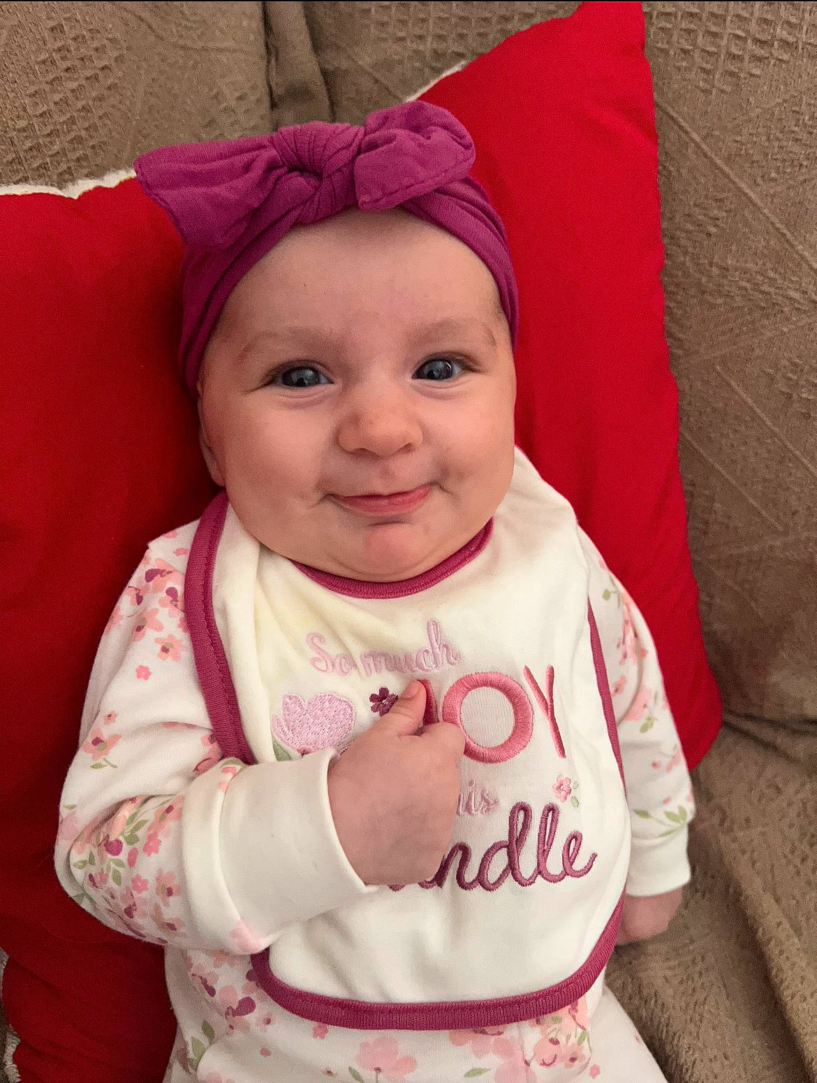 Aspen joined the competition — help win amazing prizes! baby, baby_products, baby_toddler_clothing, cheek, child, costume_hat, eye, face, fashion_accessory, fun, happy, head, headwear, joy, lip, magenta, outerwear, person, pink, skin