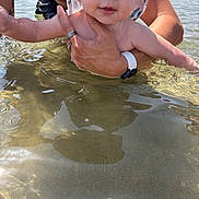 Estebàn a rejoint le concours — aidez-le/la à gagner de superbes lots ! adult_hand, baby, child, happy, holding, nature, outdoor, person, playing, reflection, ring, shallow_water, skin, summer, sun_hat, sunlight, vacation, water, water_surface, wristwatch