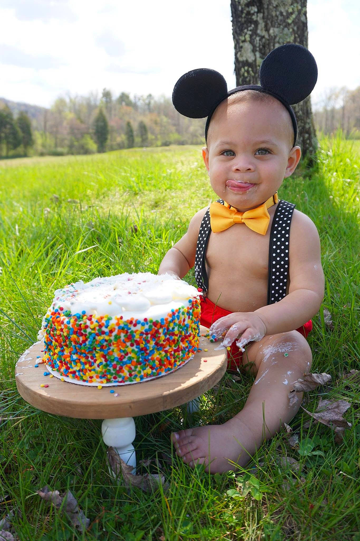 Zayn is registered to the contest to win money with this photo: baked_goods, birthday, buttercream, cake, cake_decorating, child, dessert, grass, person, smile, sweetness, toddler, wildflower
