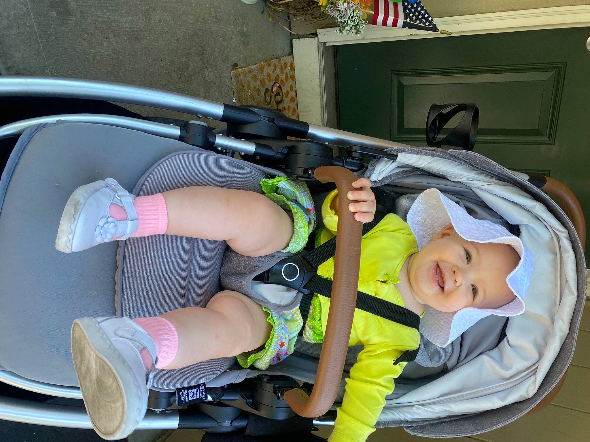 Faye joined the competition — help win amazing prizes! auto_part, automotive_exterior, baby, baby_carriage, baby_products, baby_safety, baby_toddler_clothing, car_seat, child, comfort, flag_of_the_united_states, headwear, joy, motor_vehicle, person, product, thigh, tire, toddler, vehicle