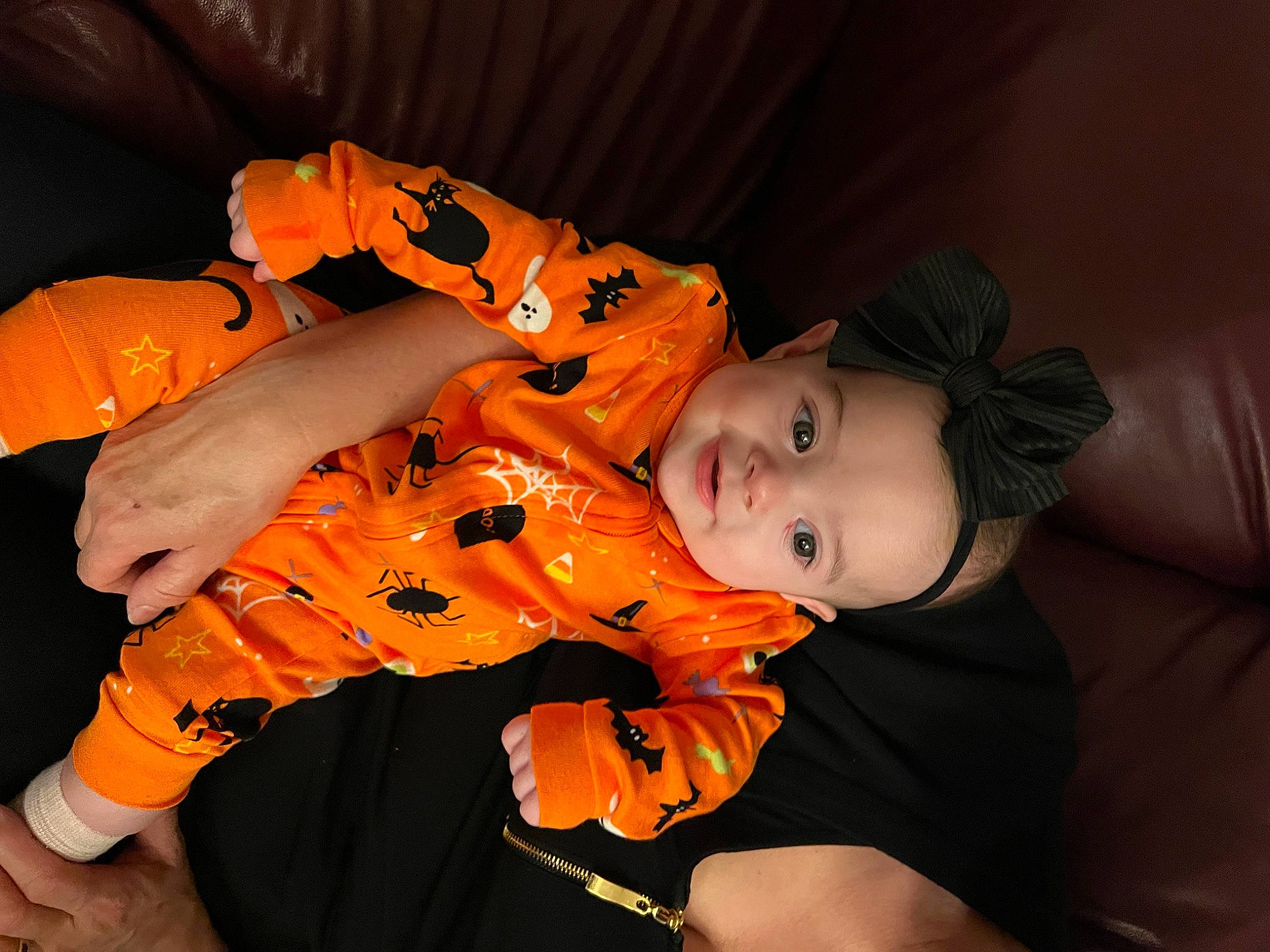 Elianna joined the competition — help win amazing prizes! baby, child, comfort, costume, event, fun, happy, hat, orange, person, sitting, sleeve, smile, toddler, trick_or_treat