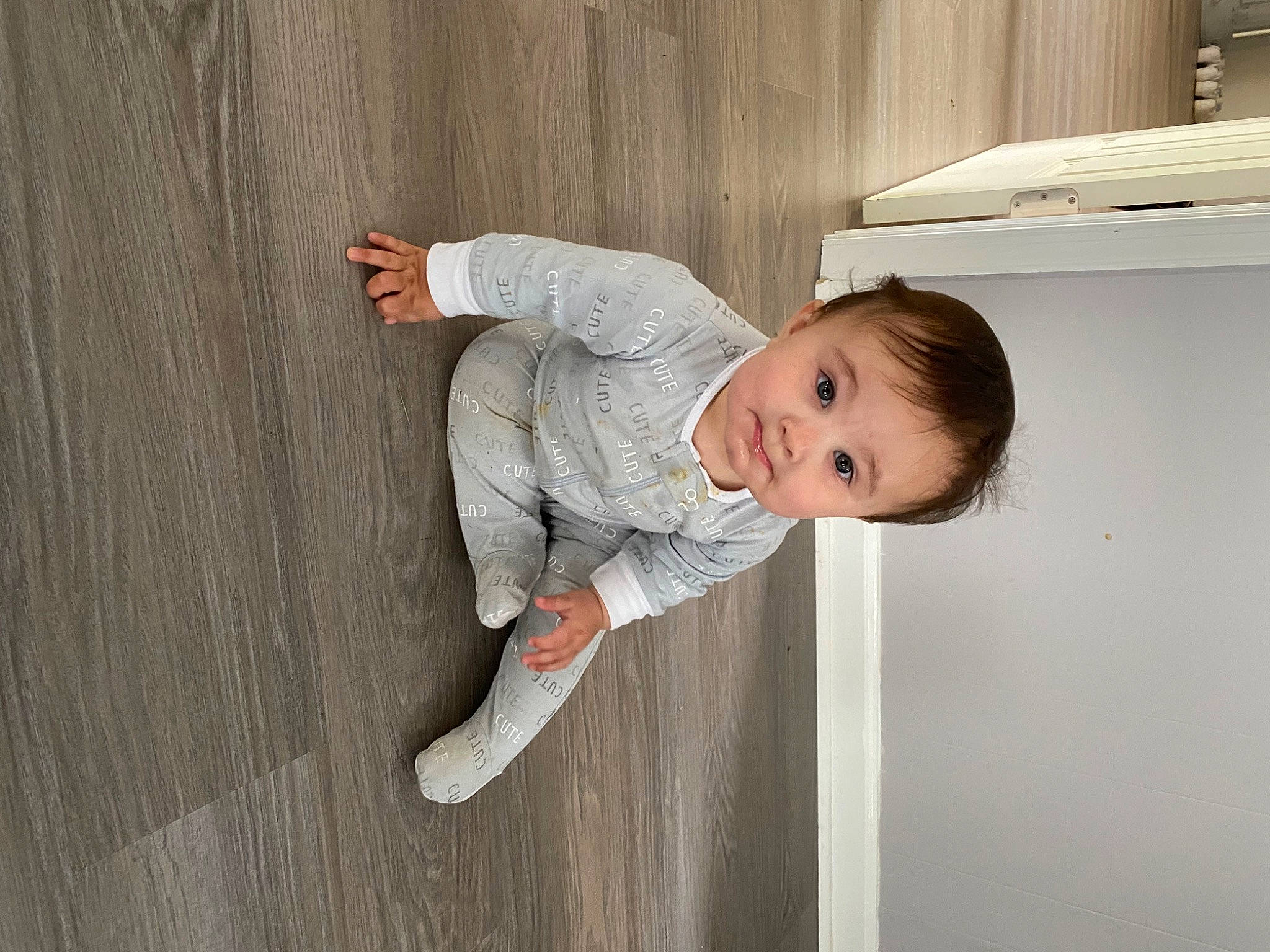 Octavia joined the competition — help win amazing prizes! baby, baby_toddler_clothing, child, comfort, face, floor, flooring, fun, happy, hardwood, head, human_leg, leg, person, room, sitting, sleeve, smile, toddler, tree