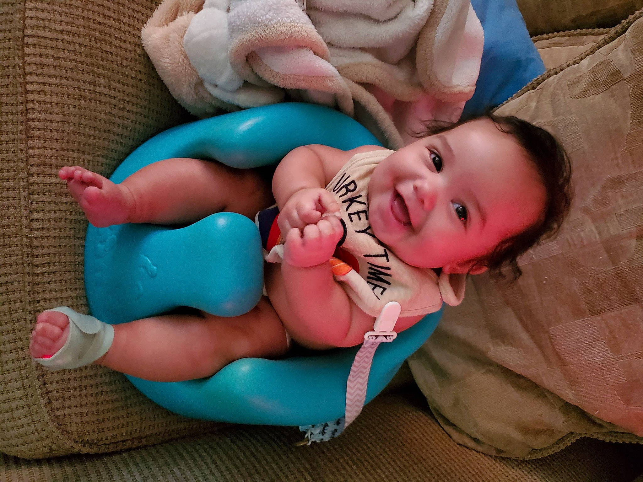 Dominick joined the competition — help win amazing prizes! baby, baby_products, baby_toddler_clothing, cheek, child, comfort, foot, fun, grass, happy, hat, joy, lap, leg, linens, nail, person, pink, sitting, skin