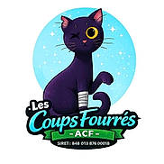 Jazzy participe au concours pour gagner de l'argent avec cette photo : animal, bandaged_leg, black_and_turquoise, black_cat, blue_background, cartoon, cat, digital_art, french_text, graphic_design, green_banner, illustration, logo, mascot, pink_nose, promotional_text, raised_paw, sparkles, whiskers, winking