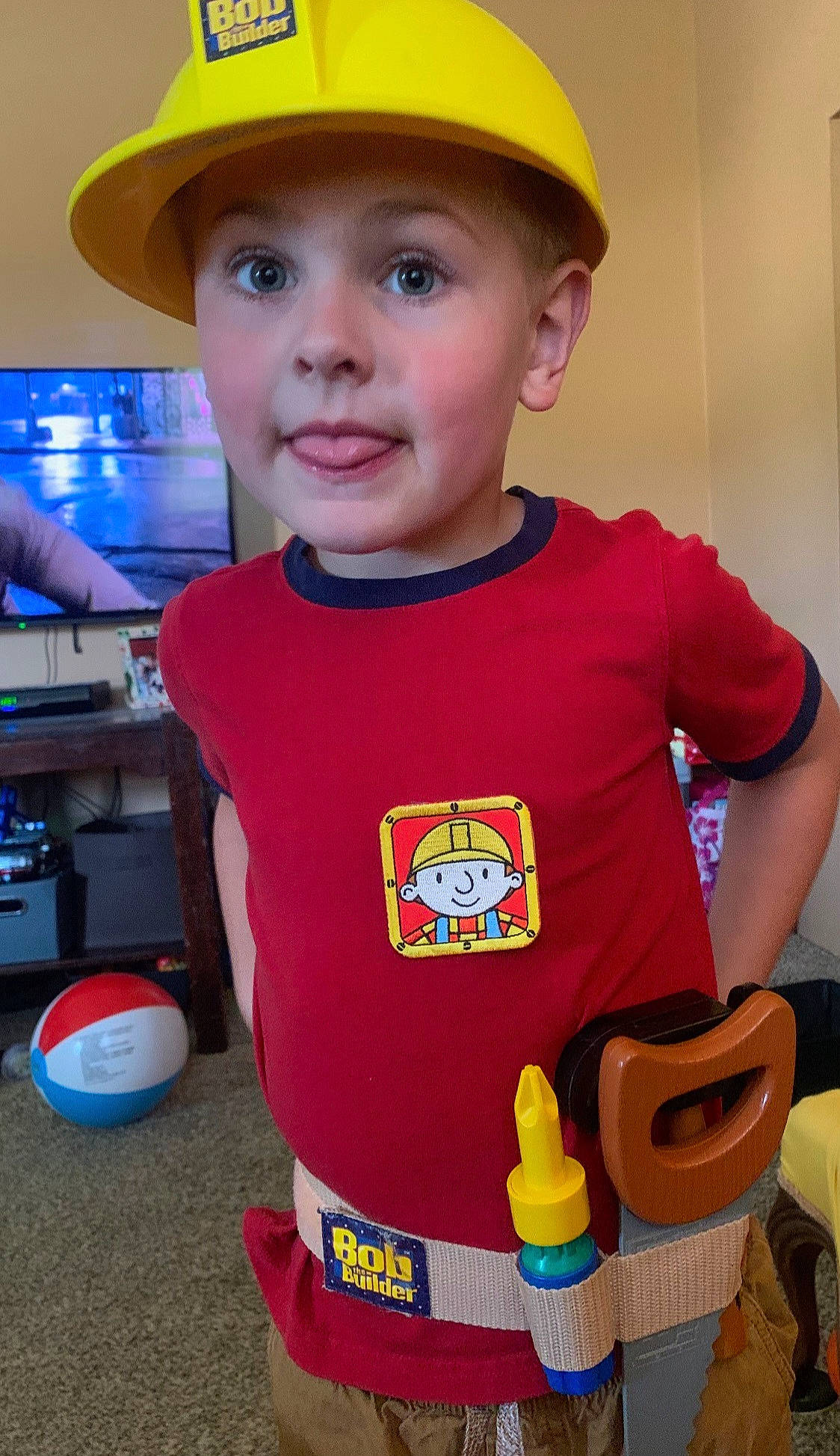 Harrison joined the competition — help win amazing prizes! baby, baby_toddler_clothing, baseball_cap, cap, child, electric_blue, fashion_accessory, fun, happy, hard_hat, hat, headwear, person, personal_protective_equipment, play, sleeve, sun_hat, surprise, t_shirt, television