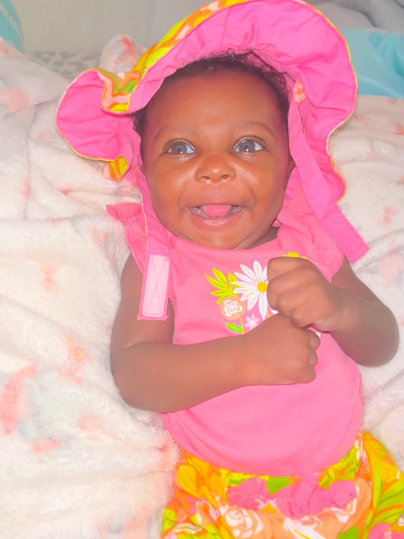 Jordyn joined the competition — help win amazing prizes! baby, baby_toddler_clothing, cheek, child, comfort, eye, face, fun, happy, head, joy, linens, magenta, mouth, nose, orange, person, pink, skin, sleeve