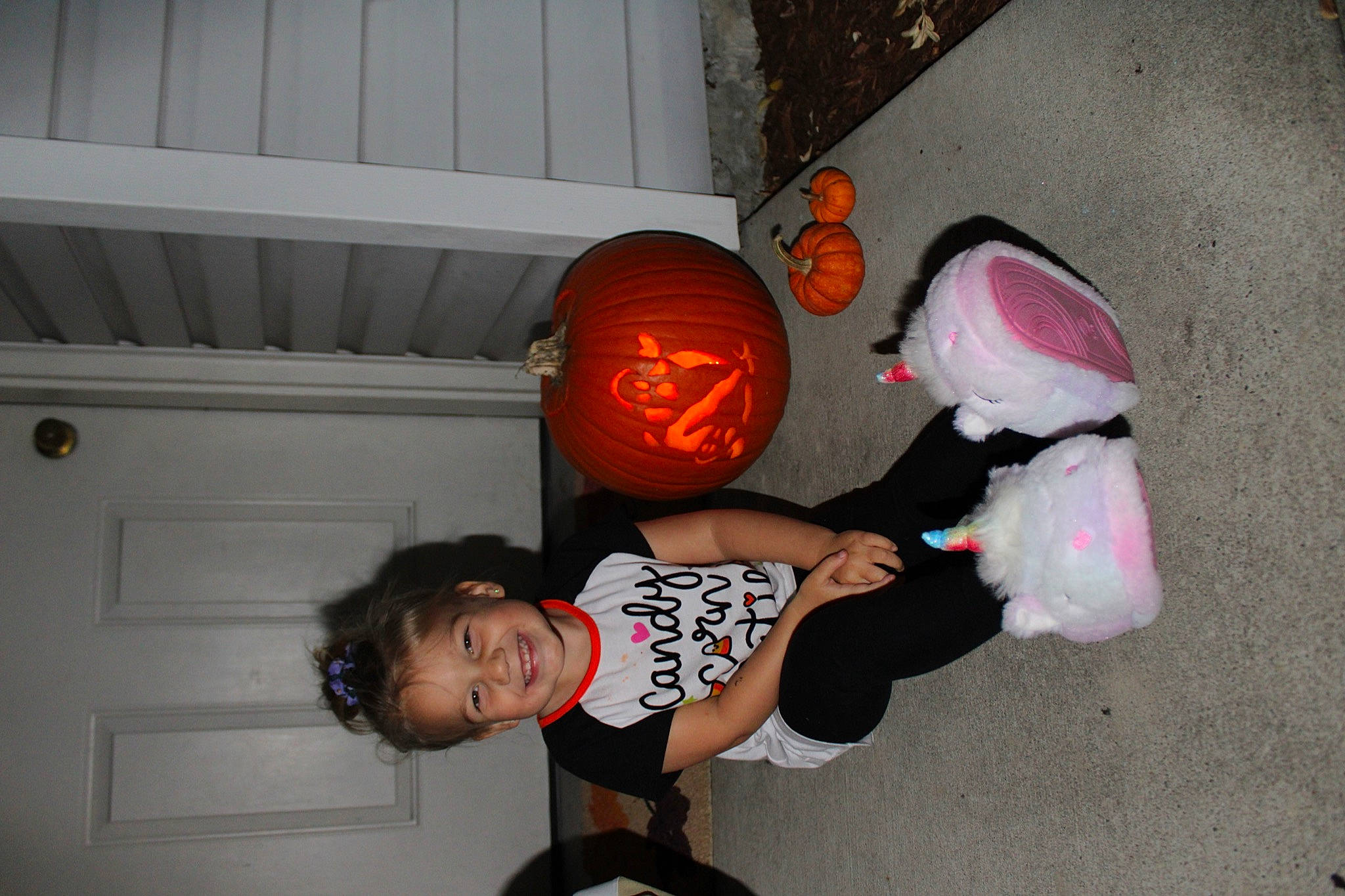 Addelynn joined the competition — help win amazing prizes! calabaza, costume, event, fun, gourd, happy, jack_o_lantern, joy, person, pumpkin, room, smile, t_shirt, toddler, toy, trick_or_treat, vegetable, winter_squash