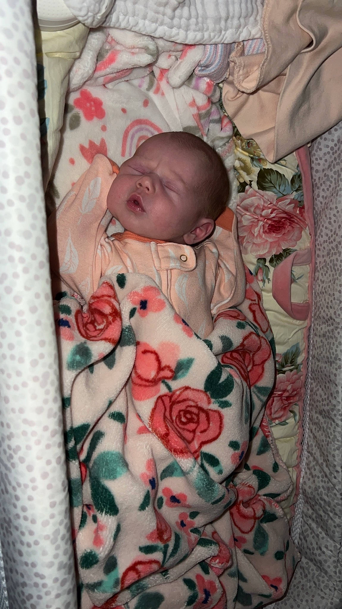 Makayla joined the competition — help win amazing prizes! baby, baby_products, baby_toddler_clothing, bedding, carmine, child, comfort, flower, linens, pattern, peach, person, petal, pink, plant, rose, rose_family, skin, sleeve, textile