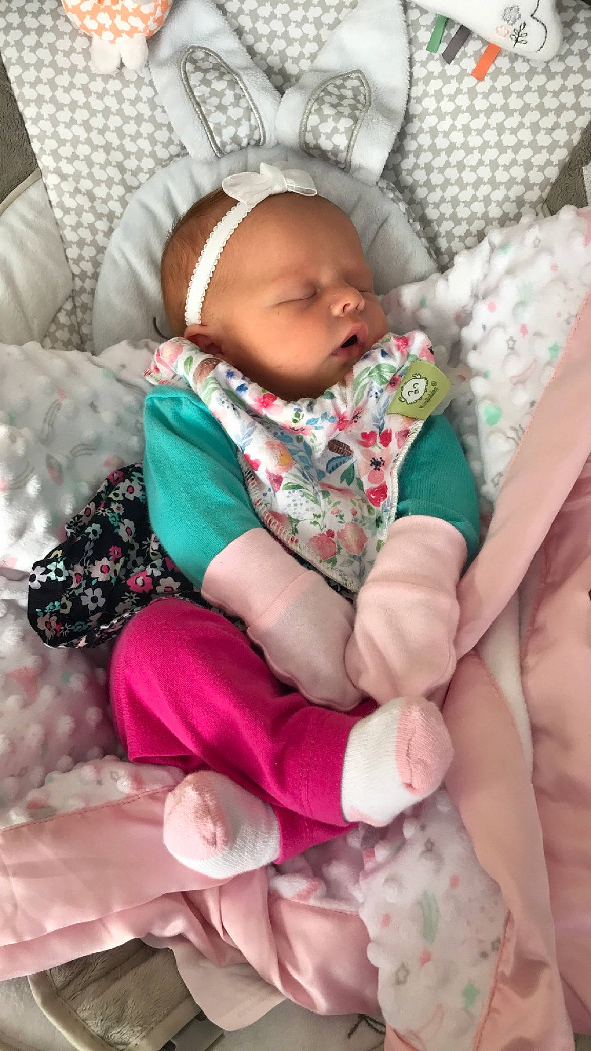 Journey joined the competition — help win amazing prizes! baby, baby_sleeping, baby_toddler_clothing, cheek, child, comfort, eye, facial_expression, finger, hand, leg, linens, pattern, person, pink, product, purple, skin, sleeve, textile