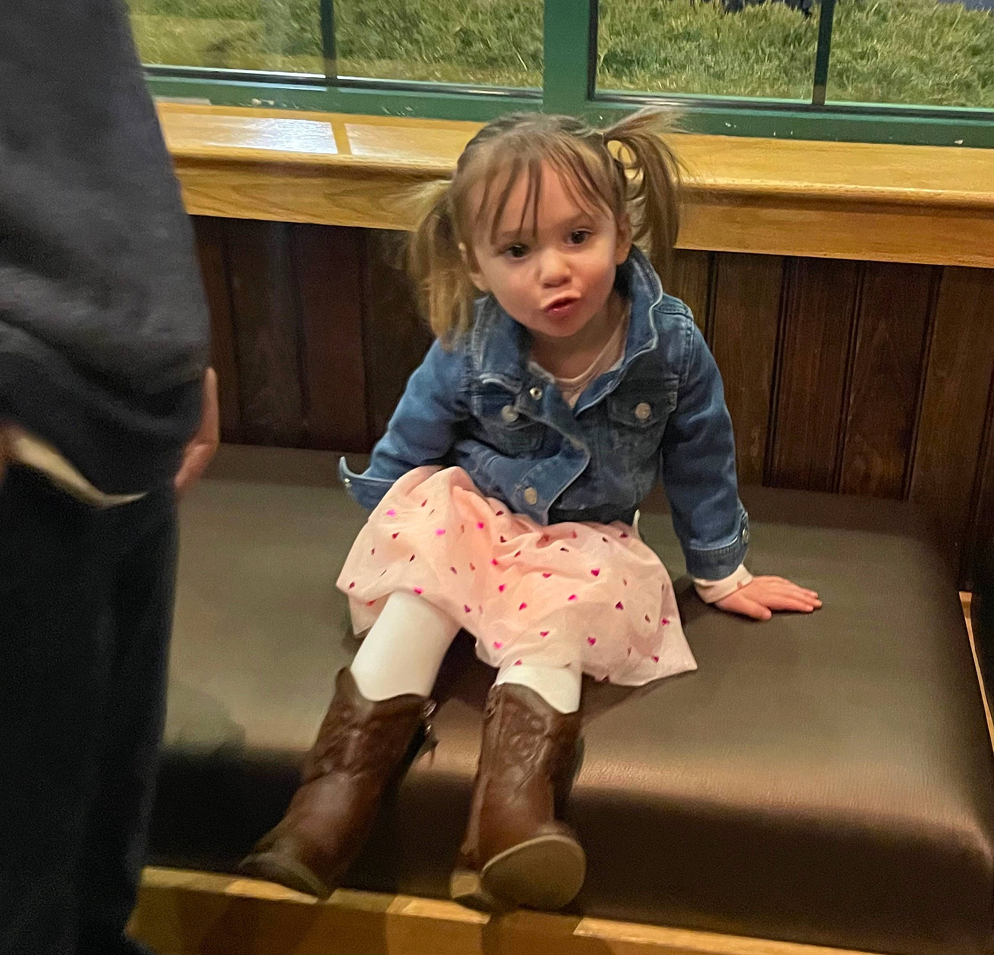 Charley joined the competition — help win amazing prizes! child, fashion_design, fun, hair, hairstyle, head, human_leg, joint, knee, leg, leisure, outerwear, person, shoulder, sleeve, sneakers, sock, standing, textile, thigh