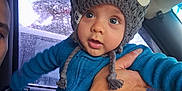 Angelemmanuel is registered to the contest to win money with this photo: baby, child, owl_hat, knitted_hat, blue_clothing, hand, car_interior, rain, window, steering_wheel, adult, person, face, eyes, cute, winter_clothing, vehicle, seat, seatbelt, closeup