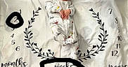 Jordan Willoughby joined the competition — help win amazing prizes! age_tracker, baby, baby_clothing, black_text, cute, indoors, infant, lying_down, milestone_blanket, months, newborn, onesie, peaceful, portrait, resting, sleeping, soft_lighting, weeks, white_blanket, years