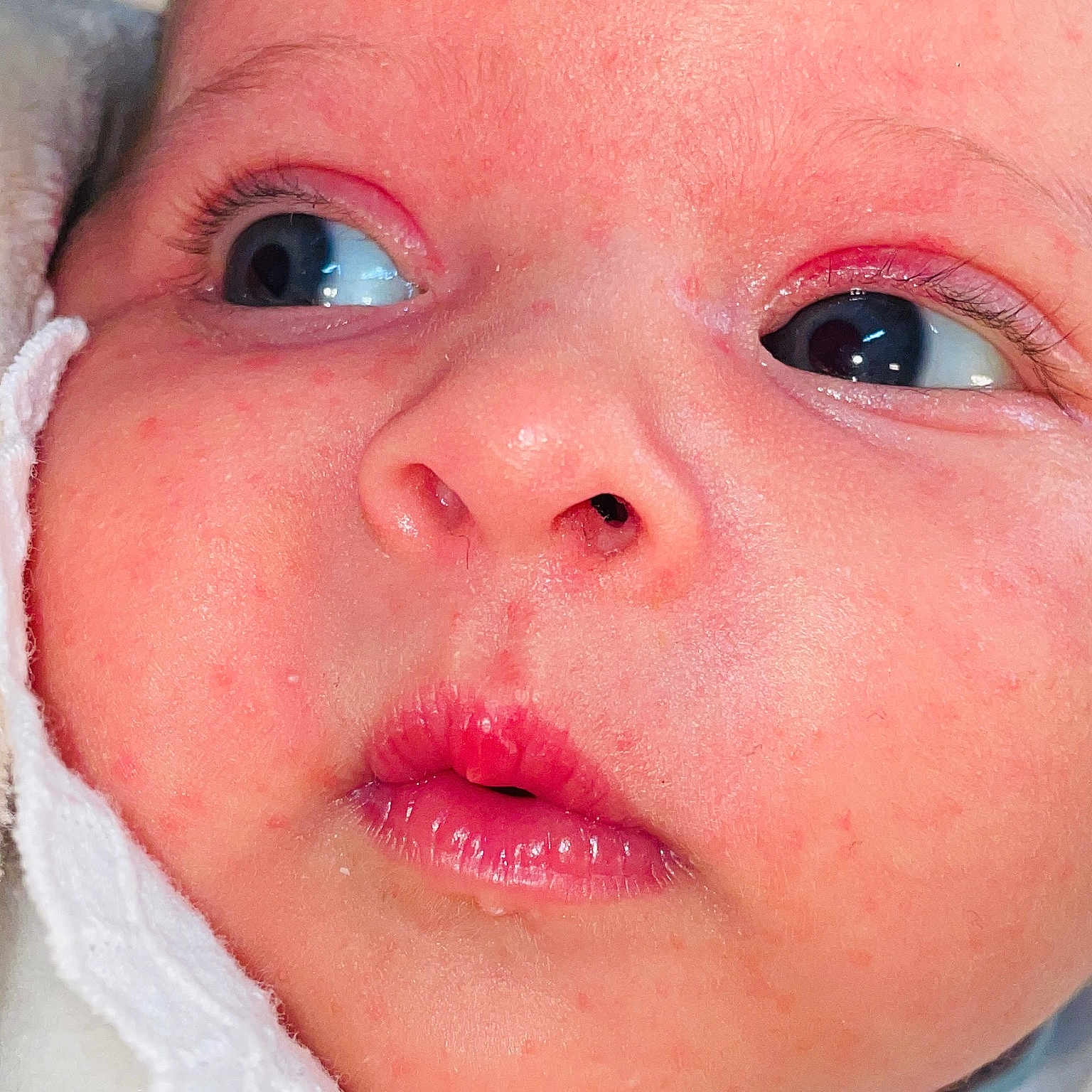 Mia a rejoint le concours — aidez-le/la à gagner de superbes lots ! baby, blanket, cheeks, child, closeup, curious, cute, expression, eyes, face, healthy, infant, lips, newborn, pink, portrait, skin, soft, wrapped, young