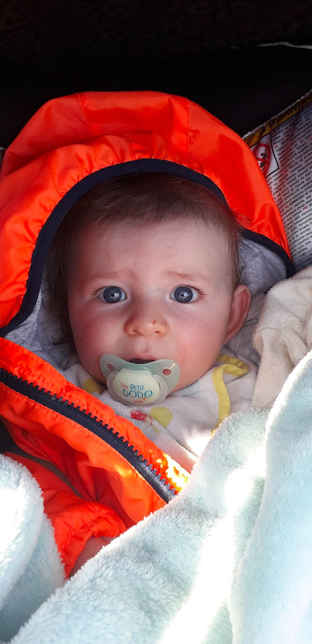 Telio participe au concours pour gagner de l'argent avec cette photo : baby, cheek, child, eye, face, head, iris, lip, mouth, nose, orange, person, skin, smile, textile, toddler