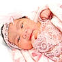 baby, newborn, infant, pink, lace, headband, blanket, soft, sleepy, cute, portrait, child, wrapped, hand, face, closeup, delicate, smile, skin, indoors