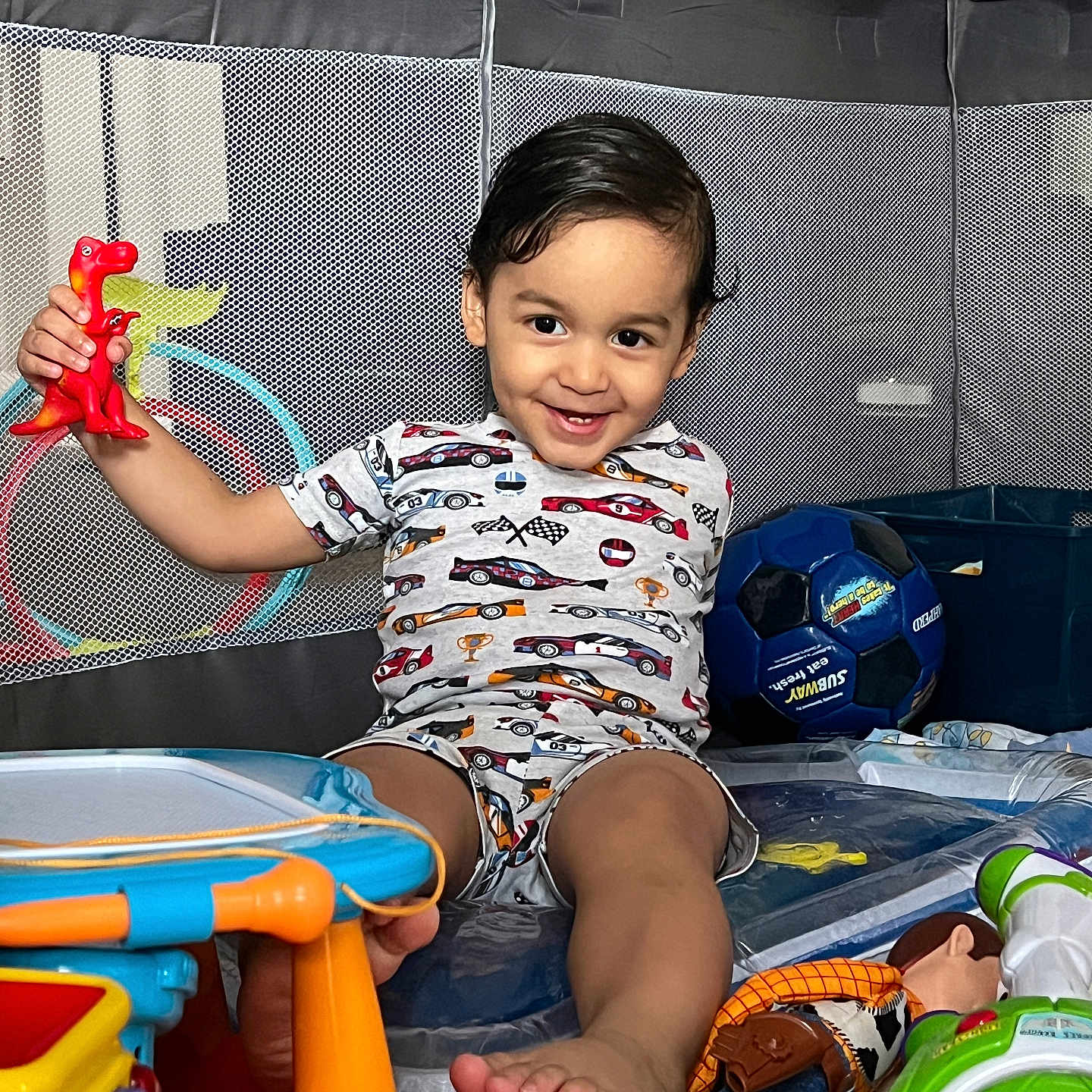 Akio joined the competition — help win amazing prizes! baby, ball, bodypart, clothing, couch, face, finger, football, furniture, hand, head, person, photography, portrait, shorts, soccer, soccerball, sport, t_shirt, toy