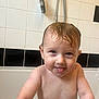 baby, bathroom, bathtub, child, cute, face, funny, hair, head, indoors, kid, naked, playful, portrait, skin, smile, toddler, tongue, water, wet