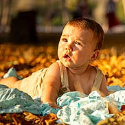 Pol a rejoint le concours — aidez-le/la à gagner de superbes lots ! baby, infant, child, blanket, autumn, leaves, outdoor, sunlight, nature, portrait, cute, curious, daylight, skin, clothing, expression, face, toddler, fall, soft