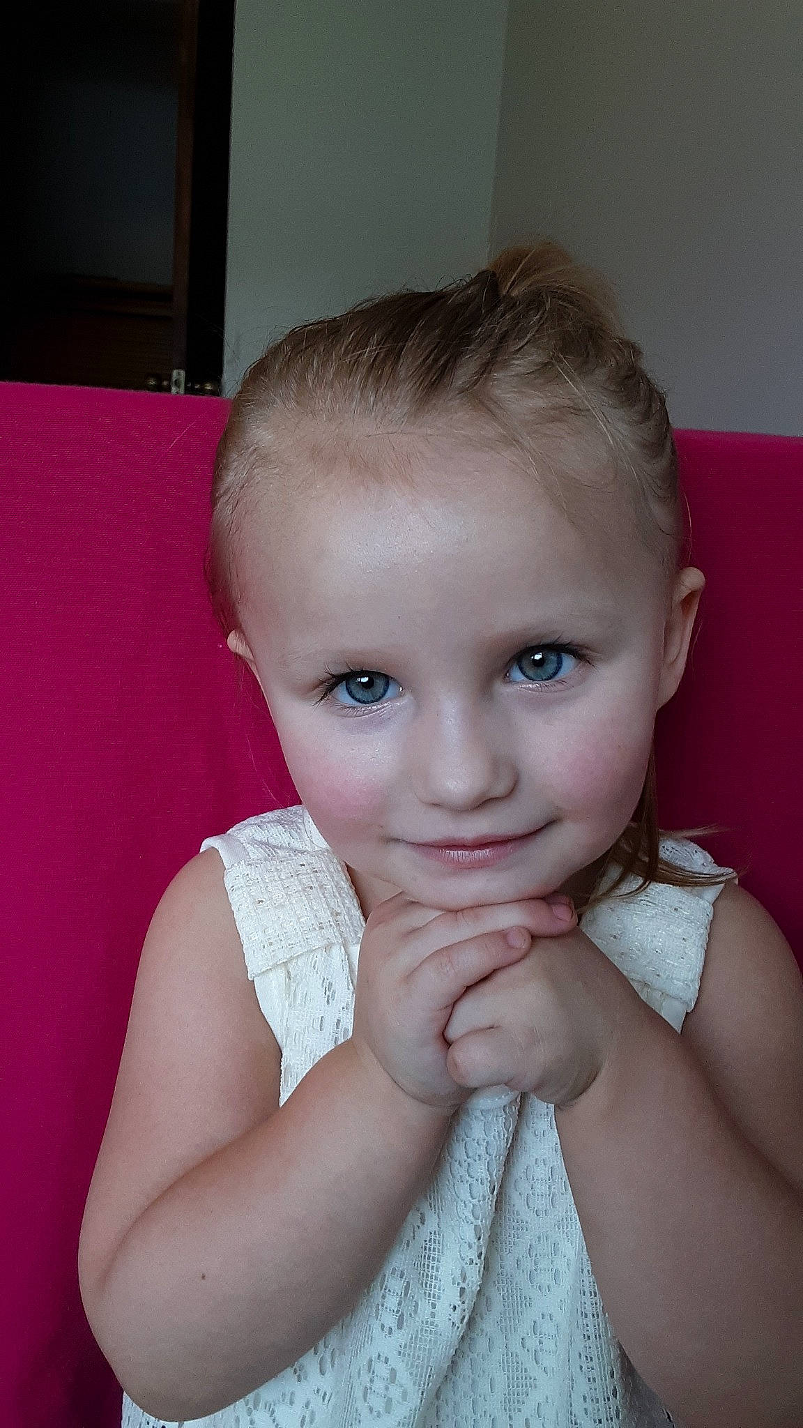 Ameliana joined the competition — help win amazing prizes! arm, beauty, blond, cheek, child, chin, eye, eyebrow, face, finger, forehead, hair, hand, head, iris, joy, lip, nose, person, pink
