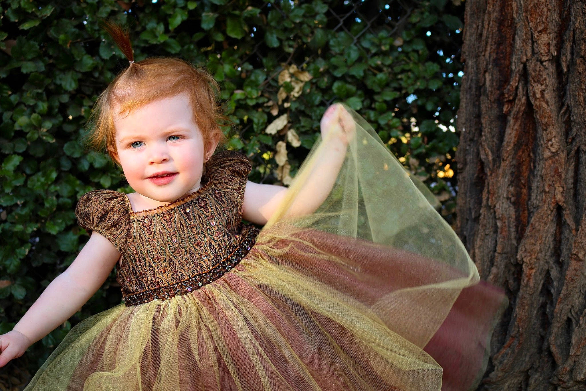 Addalynn joined the competition — help win amazing prizes! baby_toddler_clothing, ballet_tutu, bridal_party_dress, day_dress, dress, face, flash_photography, formal_wear, fun, grass, happy, headpiece, iris, leaf, people_in_nature, person, pink, ruffle, smile, toddler