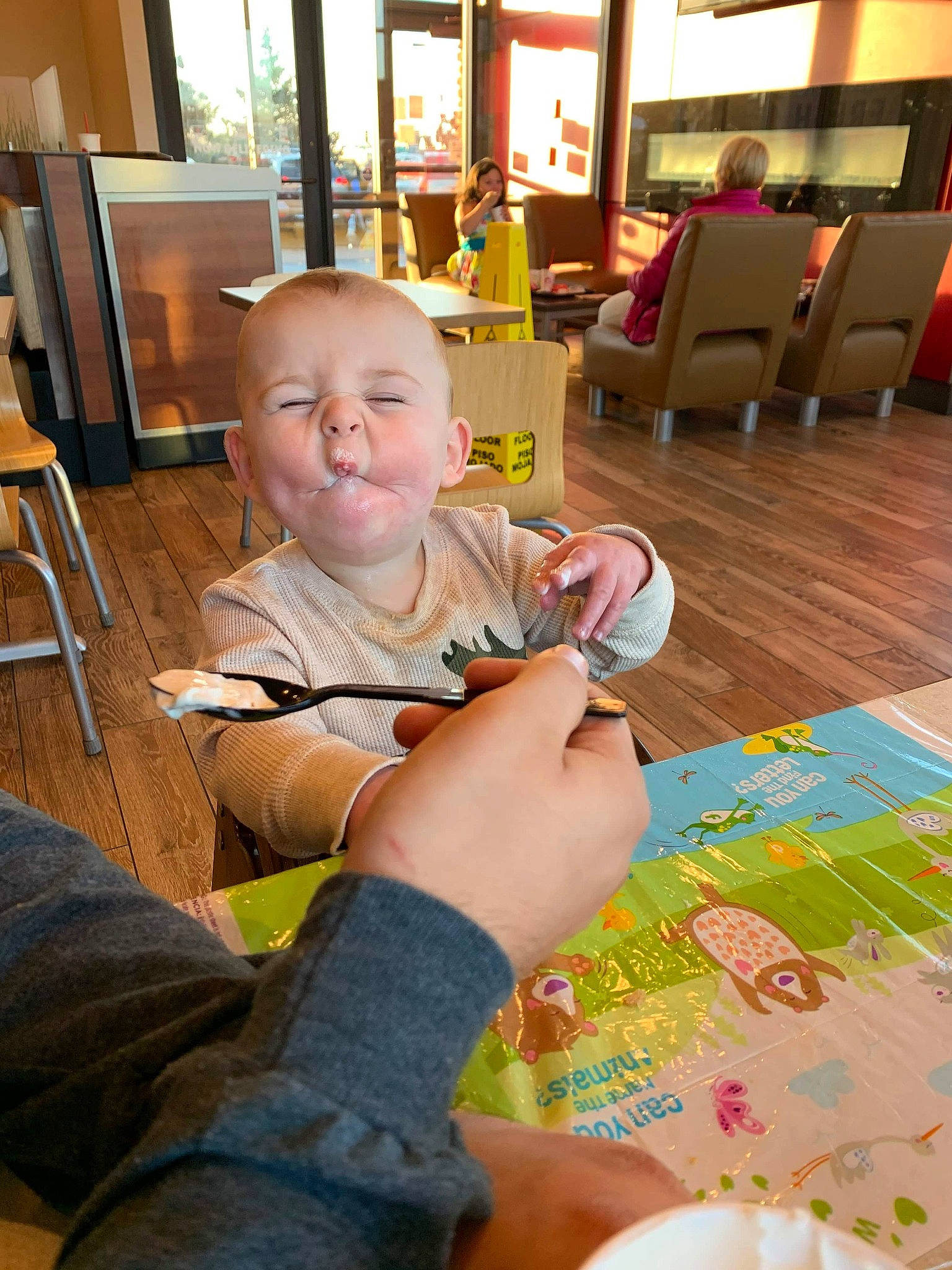 Eliott is registered to the contest to win money with this photo: baby, child, finger, floor, flooring, fun, leg, person, play, room, sitting, thumb, toddler, vacation, wood