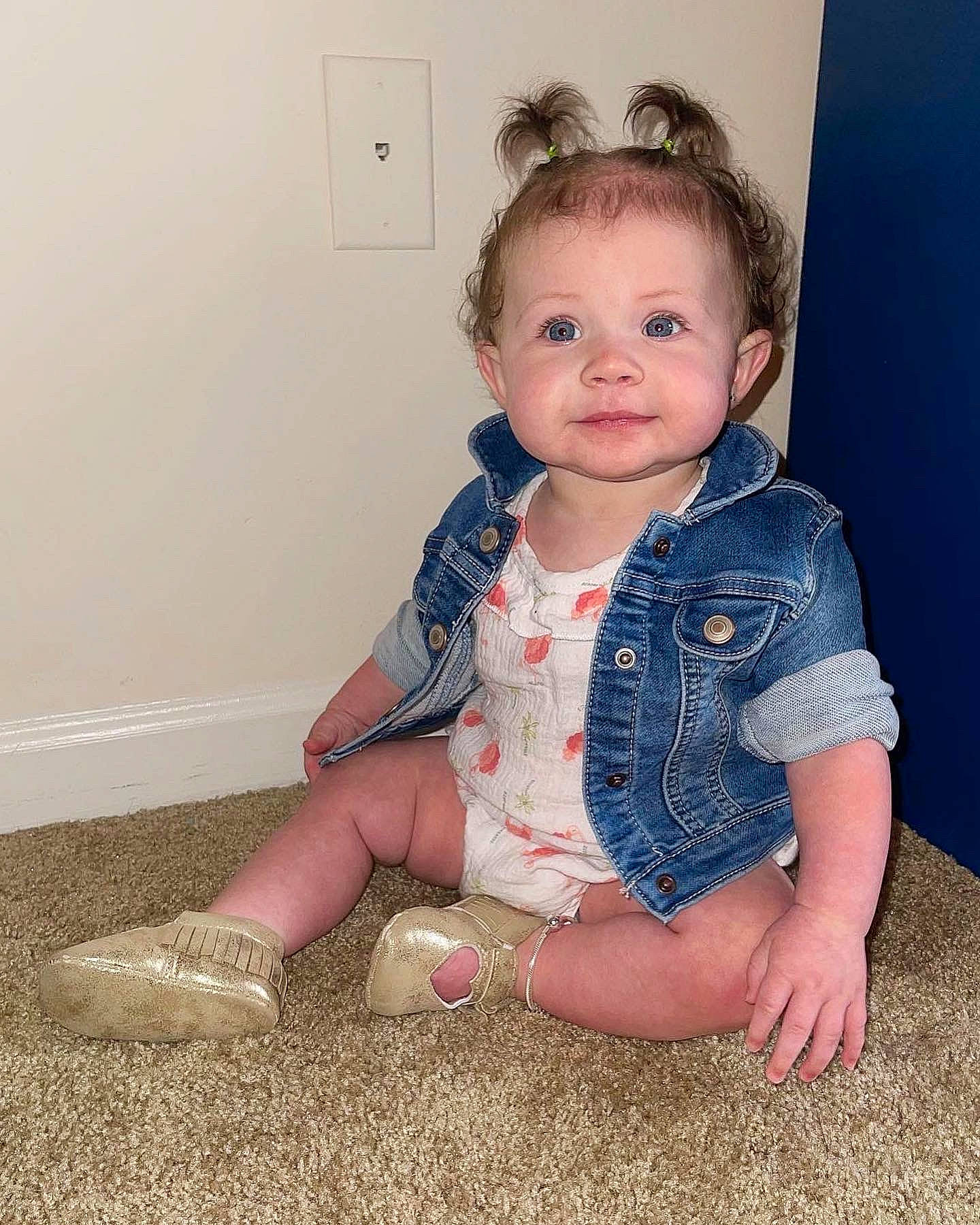 Erin joined the competition — help win amazing prizes! baby, baby_toddler_clothing, barefoot, cheek, chin, collar, eye, flooring, hair, head, human_body, iris, lip, neck, nose, pattern, person, skin, sleeve, t_shirt