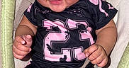 Ezlynn joined the competition — help win amazing prizes! baby, child, smiling, curly_hair, black_clothing, pink_number, baby_seat, straps, happy, cute, chubby_cheeks, infant, indoor, person, young_child, sitting, closeup, portrait, playful, comfortable