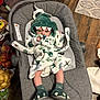 Sy Mir joined the competition — help win amazing prizes! baby, infant, child, pacifier, robe, slippers, baby_rocker, dinosaur_costume, footwear, clothing, indoor, flooring, wood_floor, kitchen, apples, potatoes, blanket, cute, face, person