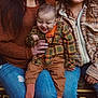 Liam joined the competition — help win amazing prizes! baby, child, woman, smile, plaid_jacket, brown_pants, rust_sweater, blue_jeans, fluffy_jacket, casual_clothing, family, happy, sitting, holding, indoor, portrait, warm_colors, cozy, hands, jeans