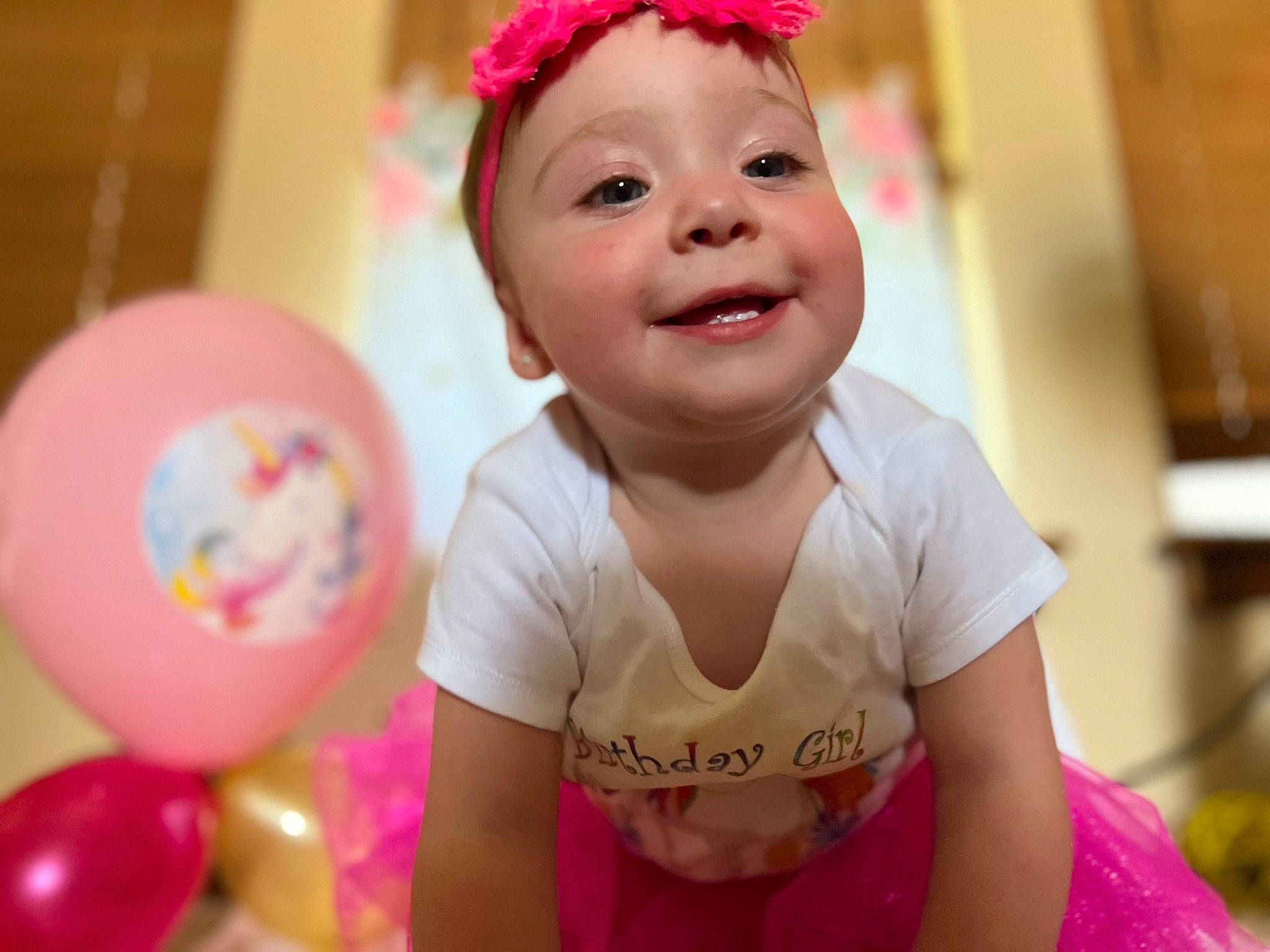 Elizabeth joined the competition — help win amazing prizes! baby, baby_playing_with_toys, baby_toddler_clothing, beauty, cheek, child, facial_expression, fashion_accessory, fun, happy, headband, iris, joy, magenta, party_supply, person, pink, skin, sleeve, smile