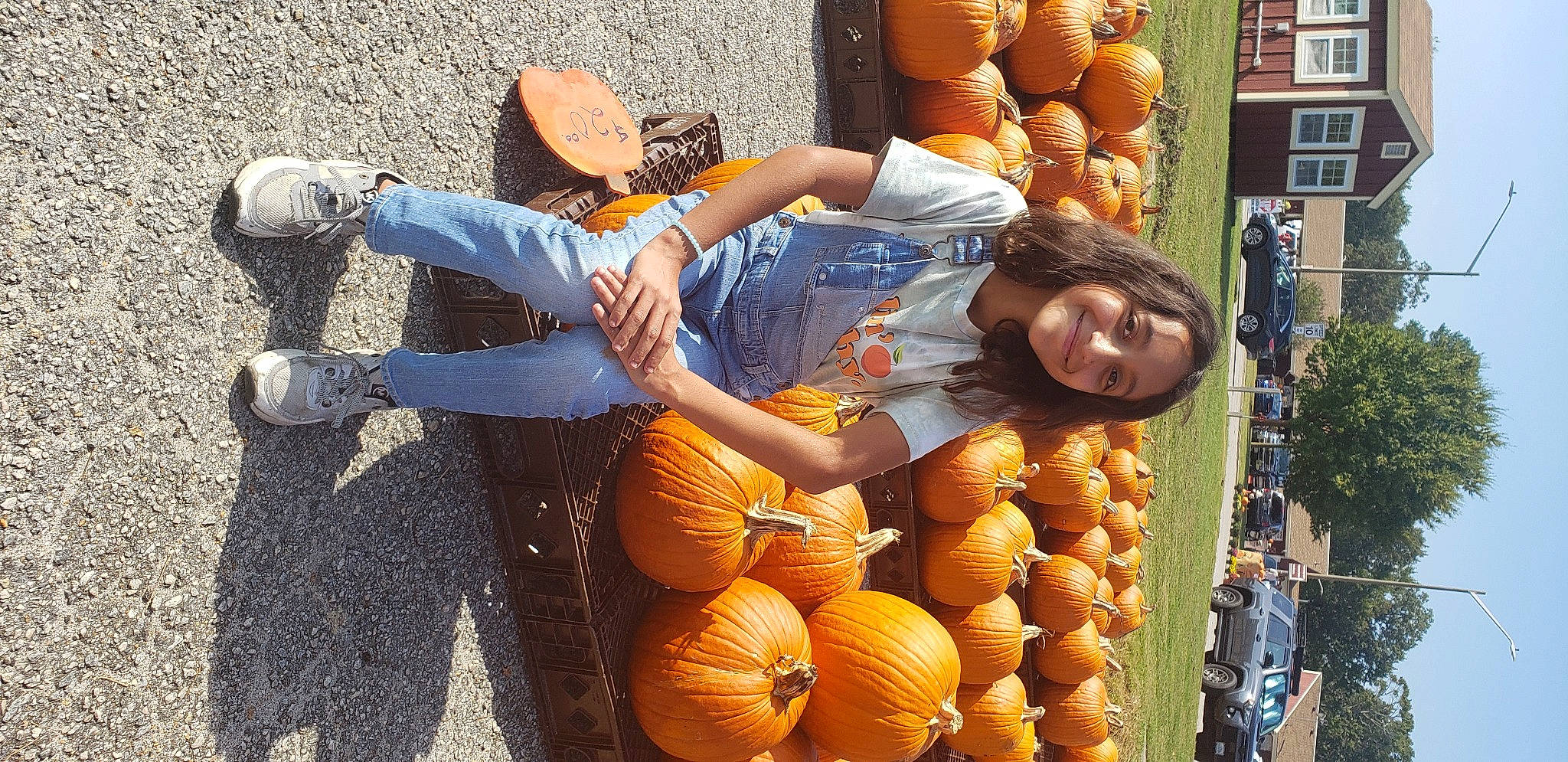 Sama is registered to the contest to win money with this photo: calabaza, clothing, cucurbita, food, footwear, fruit, gourd, jeans, joy, local_food, natural_foods, orange, people, people_in_nature, person, plant, pumpkin, squash, tree, vegetable