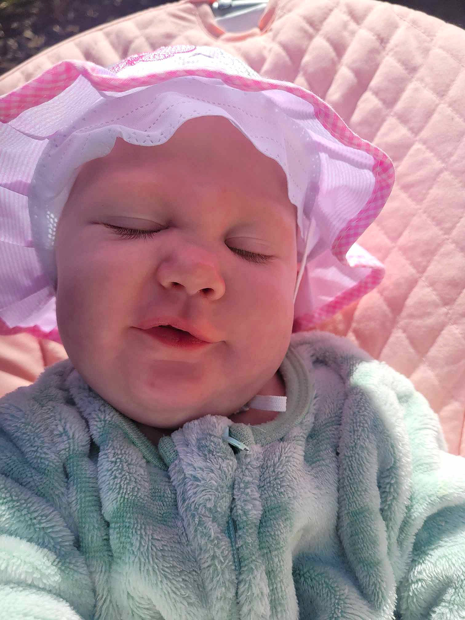 Daphne joined the competition — help win amazing prizes! baby, baby_toddler_clothing, cheek, child, chin, comfort, eyebrow, face, happy, headgear, headwear, iris, linens, lip, mouth, nose, person, pink, skin, sleeve