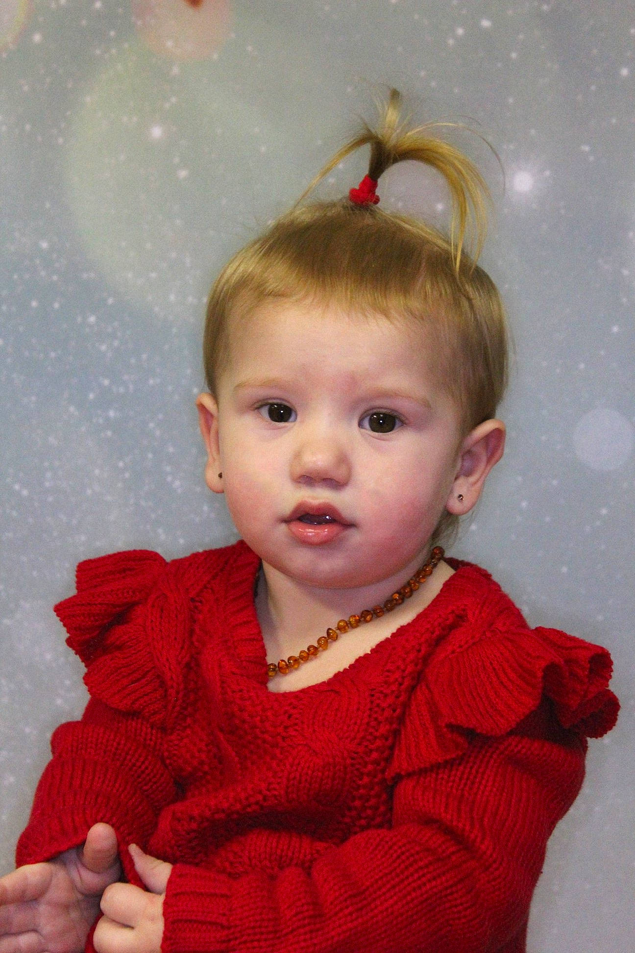 Avianna joined the competition — help win amazing prizes! baby, blond, cheek, child, face, head, iris, person, portrait, red, smile, standing, toddler