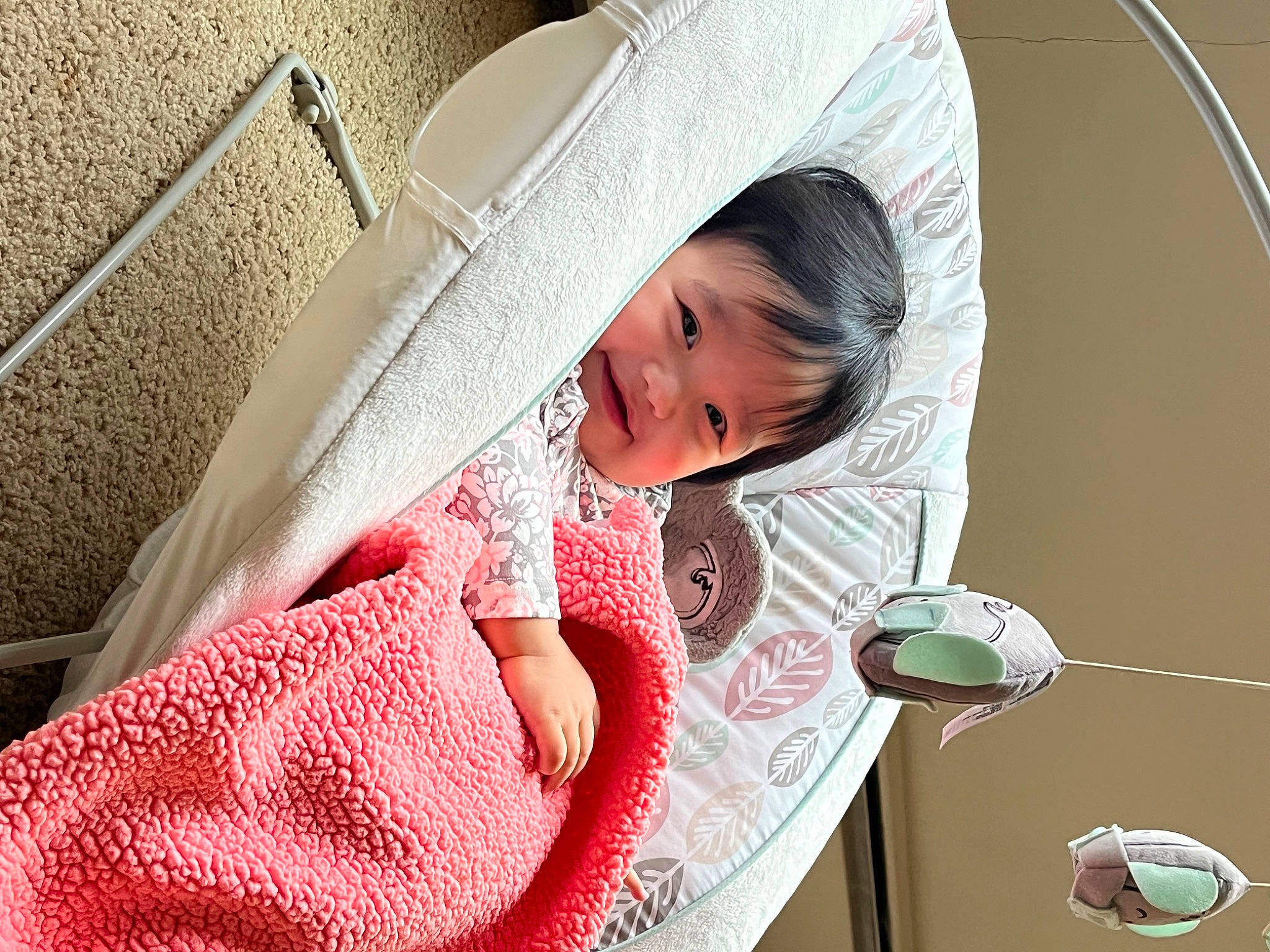 Aaliyah joined the competition — help win amazing prizes! baby, baby_products, child, circle, comfort, fashion_accessory, fun, happy, infant_bed, linens, magenta, outerwear, pattern, person, pink, skin, smile, toddler, umbrella, window