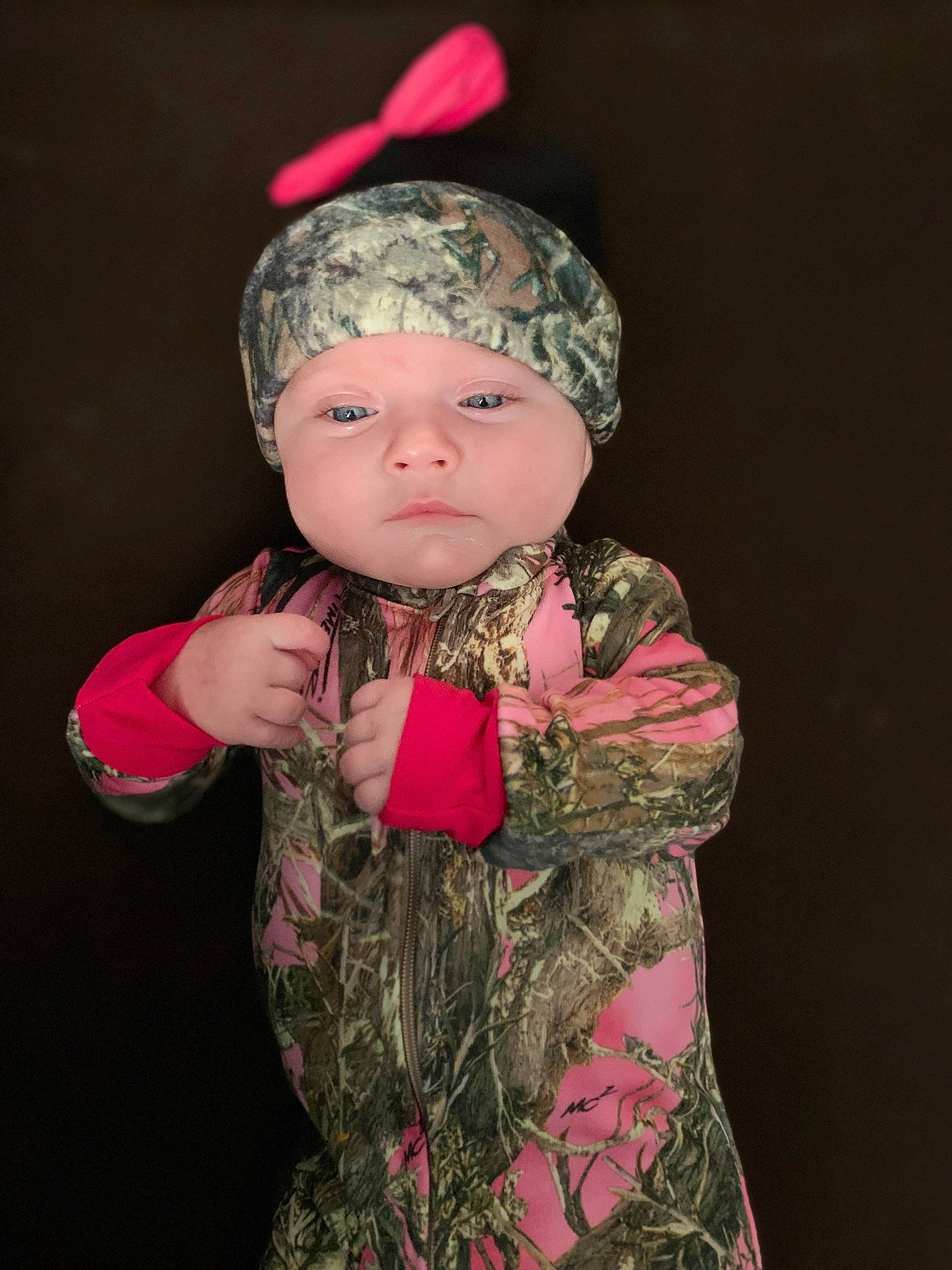 Oaklynn joined the competition — help win amazing prizes! baby_toddler_clothing, camouflage, cap, child, costume_hat, face, fashion_accessory, fashion_design, fun, fur, headgear, headwear, helmet, human_body, magenta, military_camouflage, pattern, person, personal_protective_equipment, pink